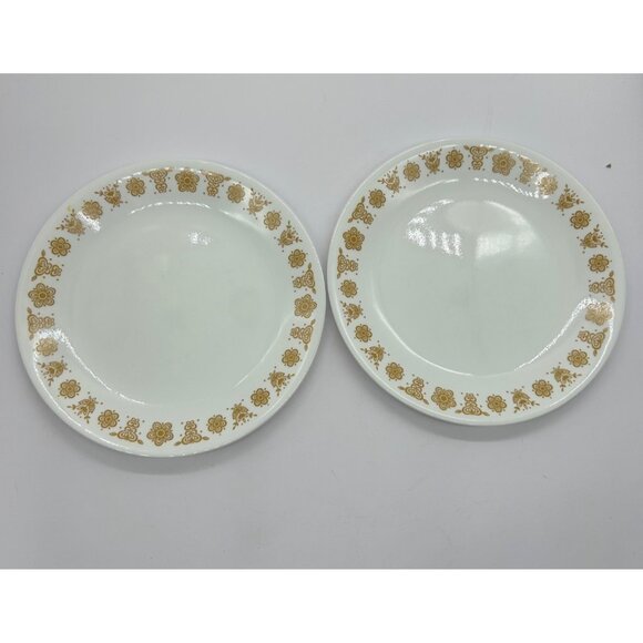 Set of 2 Corelle Butterfly Flower Gold Harvest Lunch Plate 8 1/2" Vintage - Picture 1 of 7